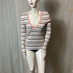Veronica Beard “Amanda” Striped V-Neck Long-sleeve; Size: L